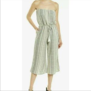 Elan linen strapless jumpsuit / coverup with pockets size small ivory and black